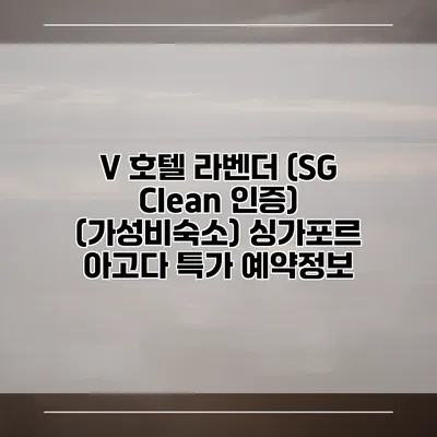 V 호텔 라벤더 (SG Clean 인증) (가성비숙소) 싱가포르 아고다 특가 예약정보