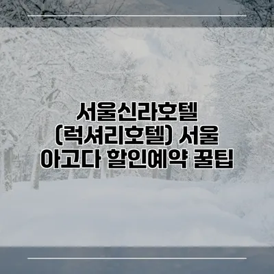 서울신라호텔 (럭셔리호텔) 서울 아고다 할인예약 꿀팁