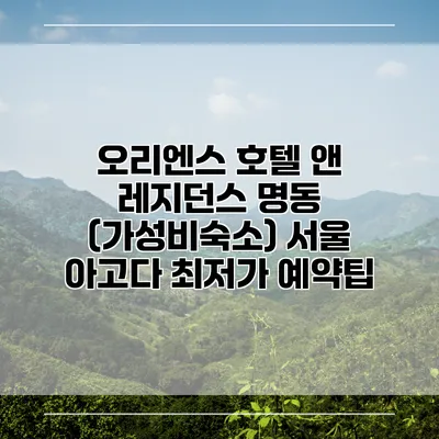 오리엔스 호텔 앤 레지던스 명동 (가성비숙소) 서울 아고다 최저가 예약팁