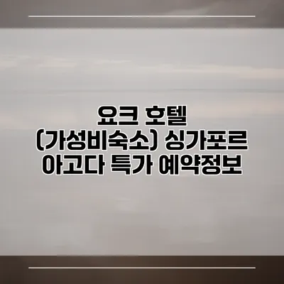 요크 호텔 (가성비숙소) 싱가포르 아고다 특가 예약정보