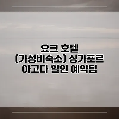 요크 호텔 (가성비숙소) 싱가포르 아고다 할인 예약팁