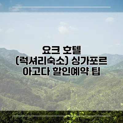 요크 호텔 (럭셔리숙소) 싱가포르 아고다 할인예약 팁