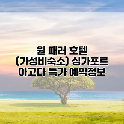 원 패러 호텔 (가성비숙소) 싱가포르 아고다 특가 예약정보