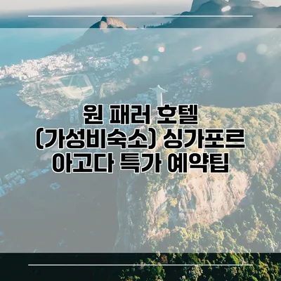 원 패러 호텔 (가성비숙소) 싱가포르 아고다 특가 예약팁