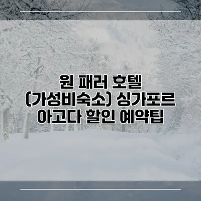 원 패러 호텔 (가성비숙소) 싱가포르 아고다 할인 예약팁