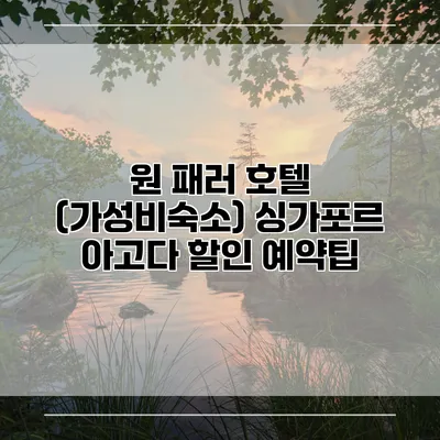 원 패러 호텔 (가성비숙소) 싱가포르 아고다 할인 예약팁