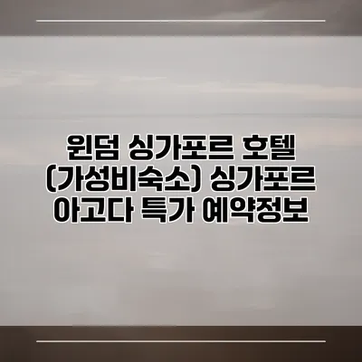 윈덤 싱가포르 호텔 (가성비숙소) 싱가포르 아고다 특가 예약정보