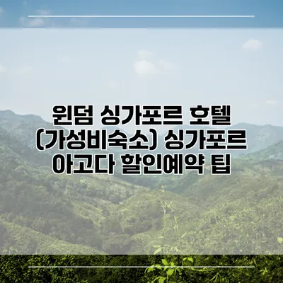 윈덤 싱가포르 호텔 (가성비숙소) 싱가포르 아고다 할인예약 팁