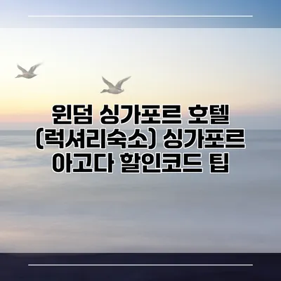 윈덤 싱가포르 호텔 (럭셔리숙소) 싱가포르 아고다 할인코드 팁