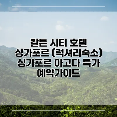 칼튼 시티 호텔 싱가포르 (럭셔리숙소) 싱가포르 아고다 특가 예약가이드