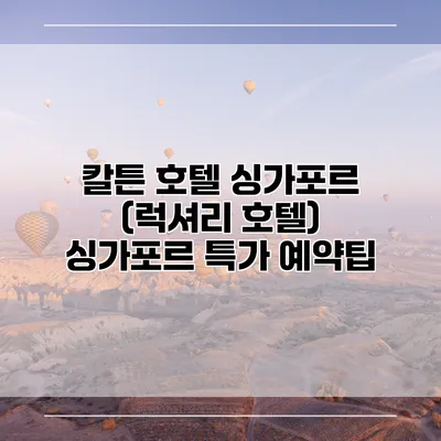 칼튼 호텔 싱가포르 (럭셔리 호텔) 싱가포르 특가 예약팁