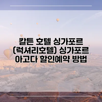 칼튼 호텔 싱가포르 (럭셔리호텔) 싱가포르 아고다 할인예약 방법