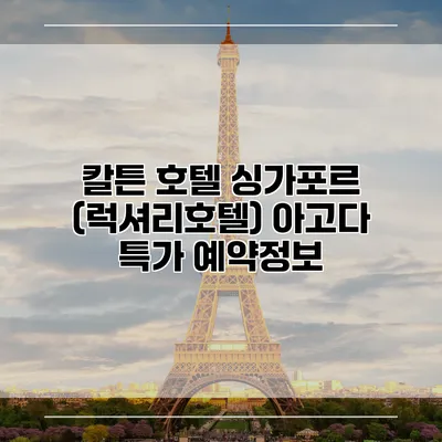 칼튼 호텔 싱가포르 (럭셔리호텔) 아고다 특가 예약정보