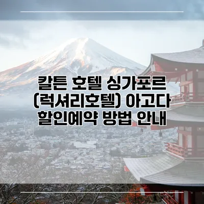 칼튼 호텔 싱가포르 (럭셔리호텔) 아고다 할인예약 방법 안내