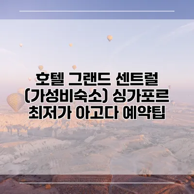 호텔 그랜드 센트럴 (가성비숙소) 싱가포르 최저가 아고다 예약팁