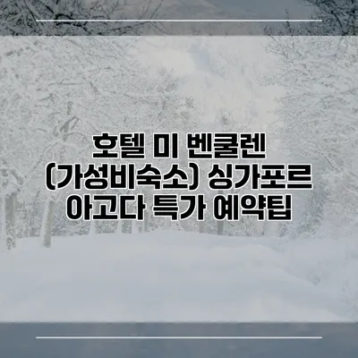 호텔 미 벤쿨렌 (가성비숙소) 싱가포르 아고다 특가 예약팁