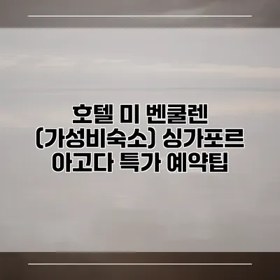 호텔 미 벤쿨렌 (가성비숙소) 싱가포르 아고다 특가 예약팁