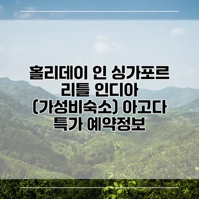 홀리데이 인 싱가포르 리틀 인디아 (가성비숙소) 아고다 특가 예약정보